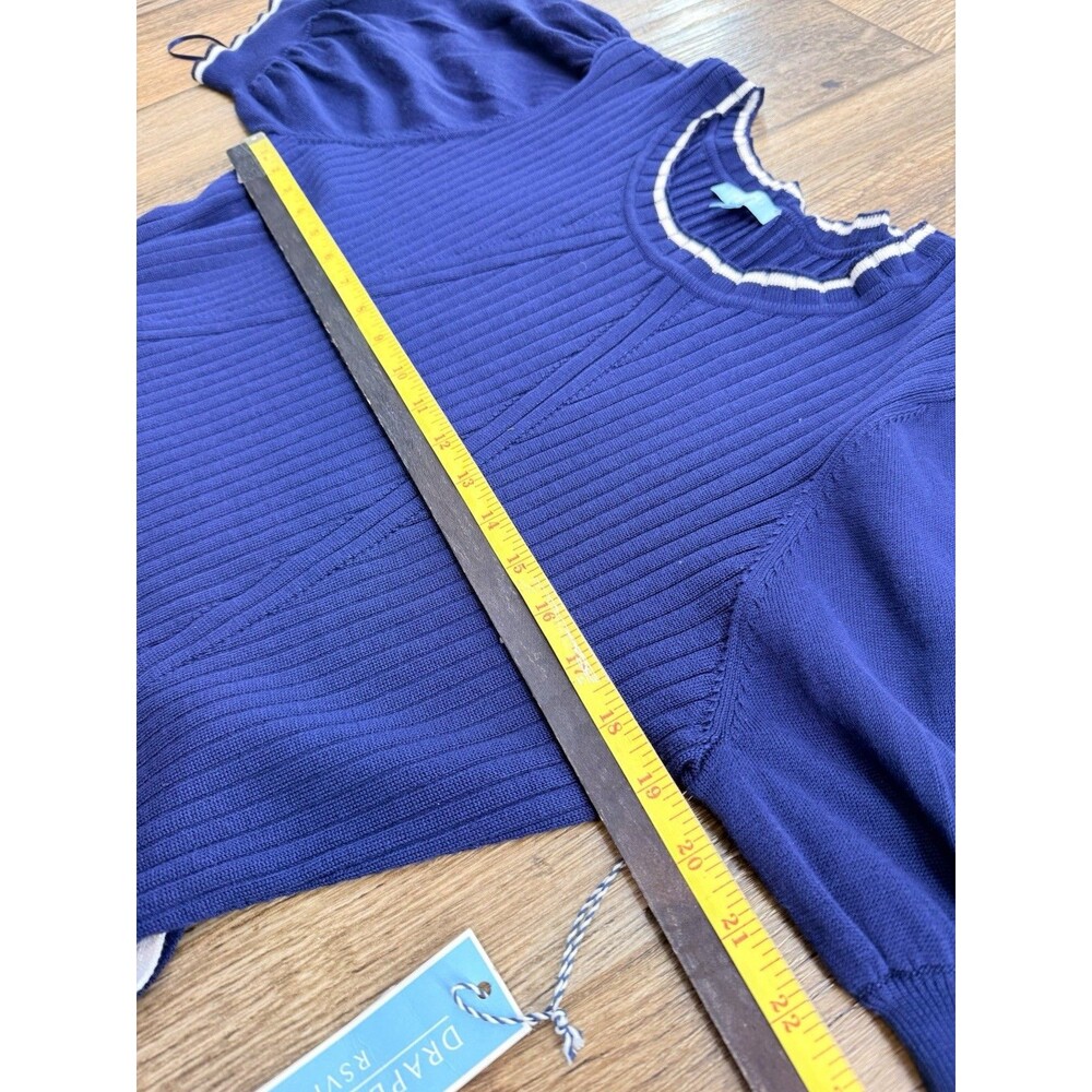 Women's Draper James Belted Elbow Sleeve Sweater Dress 2XL Blue /White Midi New - Picture 6 of 14